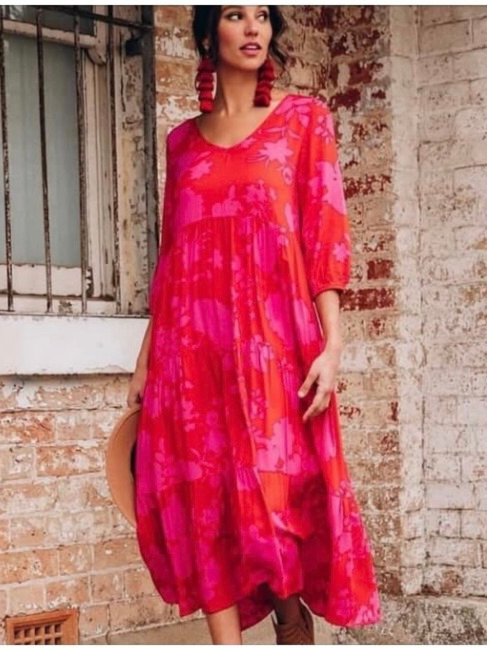 Flowy Pink Floral Midi Dress